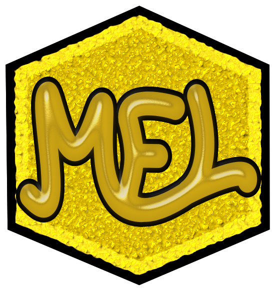 A honeycomb with the word 'mel' written in honey in the center.